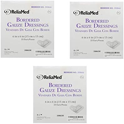 Bordered Gauze, 6 X 6, Latex-Free, Sterile, 25 Count (3 Pack)