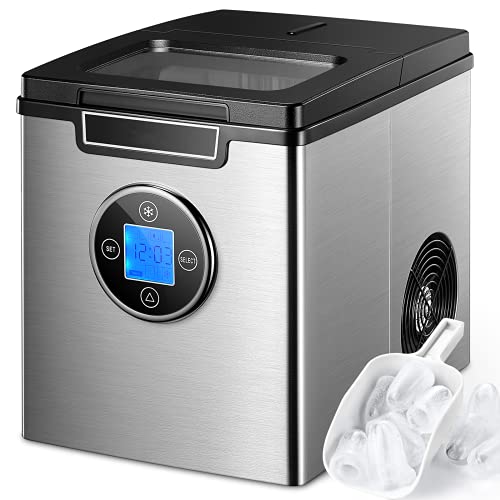 Ice Maker Countertop Stainless Steel w/Self Cleaning Function and Timer