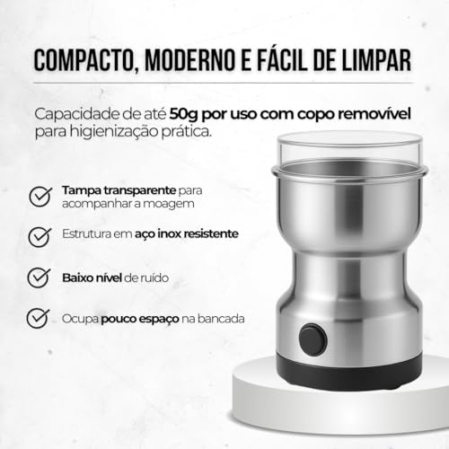 Moedor de Café Elétrico Inox 220V para Grãos Temperos e Especiarias