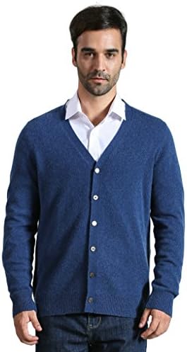 DYS CASHMERE Men's 100% Cashmere Button Front Long Sleeve Cardigan Sweater