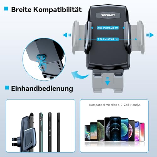 TECKNET Mobile Phone Holder for Car 2-in-1 - Car Mobile Phone Holder for Ventilation Holes & Cup Holder, Bendable Neck, 360° Rotation, One Button Release, 100% Scratch Protection for iPhone, Galaxy, All Smartphones