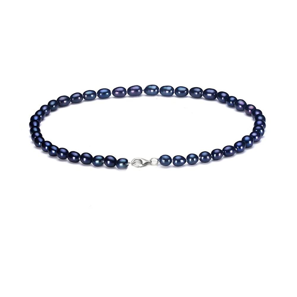 Treasure Bay Women's Pearl necklace - Elegant and Classic 7-8mm Rice Shape Natural Pearl Necklace 46cm Colour Choice White/Pink/Black/Grey/Purple/Multicolour (Black)