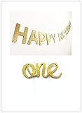 Originals Group First Birthday Cake Topper "One" Decoration AND "Happy Birthfday" Banner for Birthday Party Decor