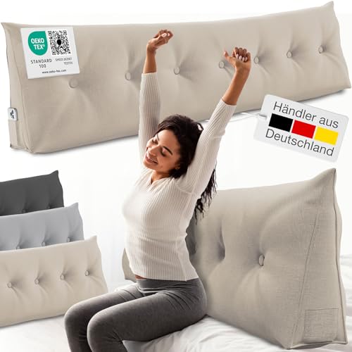 ELONEO Rückenkissen 200 cm breit, Keilkissen für Bett und Sofa geeignet, dreieckiges Lesekissen, Kissen mit abnehmbarem und waschbarem Bezug, mit prak