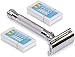 Double Edge Safety Razor with 20 Derby Blades - Chrome Finish 4 inch Long Handle, Rust Free and Unbreakable - By Utopia Care