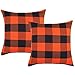4TH Emotion Set of 2 Farmhouse Buffalo Check Plaid Throw Pillow Covers Cushion Case Polyester Linen for Fall Halloween Home Decor Orange and Black, 18 x 18 Inches