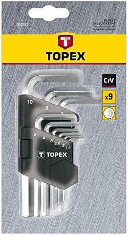 TOPEX 35D955 1.5-10 mm CV Hexagonal Key Set (9-Piece), Silver, 9-tlg. Set Hex
