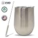 CSBD Stemless Wine Tumbler with Lid and Reusable Straw, 12 ounce, Insulated Stainless Steel Double Walled Drink Cup, Includes Cleaning Brush (Silver, 1 Pack)
