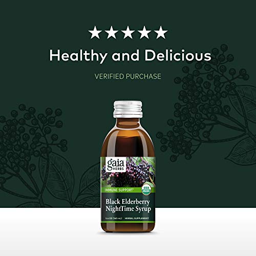 Gaia Herbs, Black Elderberry NightTime Syrup, Immune Support for