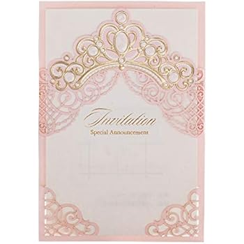 Princess Dream Wishmade 50 Pink Laser Cut Elegant Wedding Invites With Crown Design Printable Invitations Sleeve With Envelopes For Quinceanera