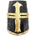 Medieval Knight Crusader Templar Helmet Black Mason Brass Cross With Liner | Halloween Party Costume Face Mask Helmets | LARP Black Armor Steel Helmets | Collectible Gifts Ideas | Adult Wearable