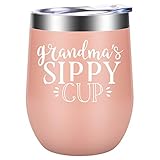 Grandma's Sippy Cup - Best Grandma Gifts for Mother's Day, Birthday for New Grandma, Grandma To Be, Grandmothers, Gigi, Nana, Mimi, Granny from Granddaughter, Grandson - LEADO Insulated Wine Tumbler
