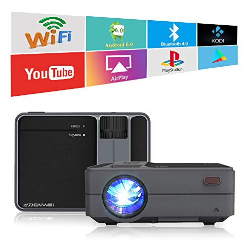 CAIWEI 3200 Lumen LED LCD Smart Video Projectors with WiFi Bluetooth 2019 Newest HDMI USB Airplay Wireless Home Theater Video Projectors for Gaming iPhone Smartphones Massive Apps