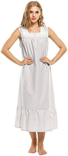 Cooshional Ladies Nightgown Lace Cotton Nightdress Embroider Nightie Sleepwear with Buttons Victorian Style