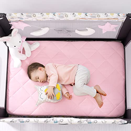 TILLYOU Cloudy Soft Pack and Play Sheet Quilted, Breathable Thick Play