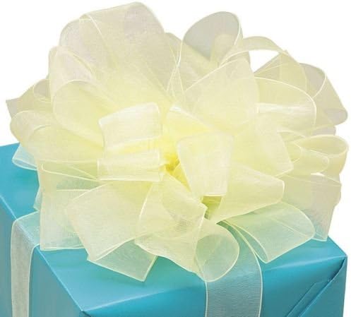 5YDS x 1-1/2" wide Sheer Organza Monofilament Edge Fabric Ribbon Decorating Gift Wedding Party Crafting Pieces Wrapping Supplies Wired For Crafts Ribbons Bows (Soft Yellow)