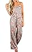 ECOWISH Womens Jumpsuits Summer Floral Printed Spaghetti Strap Sleeveless Casual Jumpsuit Rompers Khaki