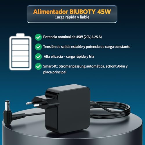 BIUBOTY Charger 45W 20V 2.25A Laptop Compatible with Lenovo IdeaPad 100 110S 120S 310 310S 320 330S 110-15ISK 100-14IBY 310S-14IKB 330S-15IKB 510 710 S14IKB 5 ADL4 5wcg pa-1450-55lu 4.0 x 1.7mm