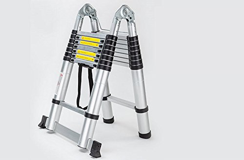 Bowoshen 16.5ft Telescoping Ladder A-Frame Extension Portable Aluminum Telescoping 16 Steps Ladder EN131 Certified 330lb Load