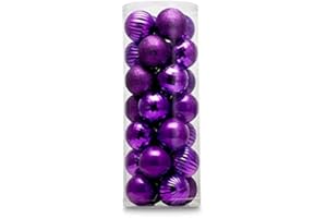 AUXO-FUN Small Size 28ct shatterproof Christmas Ball Ornaments in 4 Classic finishes for Christmas Tree Decoration (Purple, 1.57“ Mini Size)