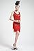 BABEYOND Women's Flapper Dresses 1920s V Neck Beaded Fringed Great Gatsby Dress Red