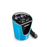 BESTEK 2-Socket Cigarette Lighter Power Adapter DC Outlet Splitter 3.1A Dual USB Car Cup Charger for iPhone 7/ 7 Plus, iPad, Samsung and More- Blue