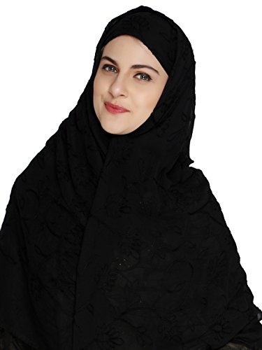 Dupatta Bazaar Woman's Embroidered Black Chiffon  Chunni,Dupatta, Stole with Lace Border