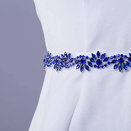 Something Blue Bridal Applique, FANGZHIDI 1 Yard Rhinestone Applique for Wedding Belt Sash- The Ribbon was NOT Attached to The Applique (026- Blue)