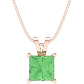 Clara Pucci 1.5 cttw Green Simulated Diamond Rose Gold-Plated Silver Necklace and Pendant for Women (16" Box Chain,Princess Cut,6.5mm)