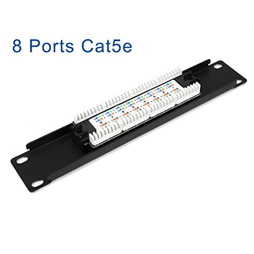 uxcell 8 Ports Cat5e 1U 10inch Unsheilded RJ45 IDC Rackmount mini Patch Panel Black