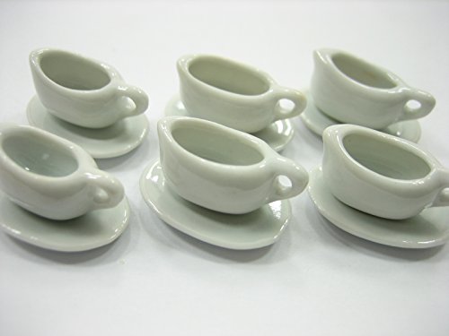 6/12 Ceramic White Mini Gravy Milk Boat Plate Saucer Dollhouse Miniatures 12681