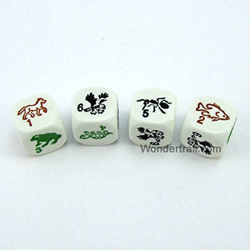 WKP17273E4 Species Dice D6 White Opaque with Different Color Species 16mm (5/8in) Set of 4 Dice