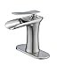BWE Waterfall Spout Single Handle Bathroom Sink Faucet Basin Mixer Tap Open Channel Spout Brushed Nickel