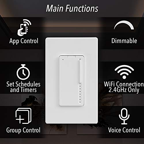 IBRIGHT Smart Dimmer Light Switch (1 or 3Way), 2.4Ghz WiFi, 120 VAC