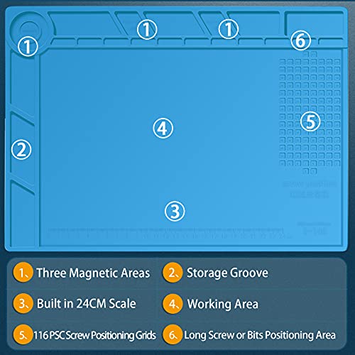 Royace Soldering Mat,Silicone Soldering Mat Magnetic Mat Work Mat Repair Mat Souldering Station Hobby Organizer for Electronic,Heat Resistant Pad 932°F for Soldering Station Iron 13.8 x 9.8(in)