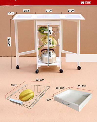 Per Kitchen Table Portable Folding Kitchen Rolling Tile Top Drop Leaf Storage Trolley Cart White