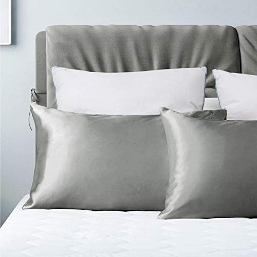 Tempcore-Satin-Pillowcase-for-Hair-and-Skin-StandardQueen-Size-2-Pack20x30-Light-Grey-Pillow-Cases-Satin-Pillow-Covers-with-Envelope-ClosureAnti-WrinkleWash-Resistant