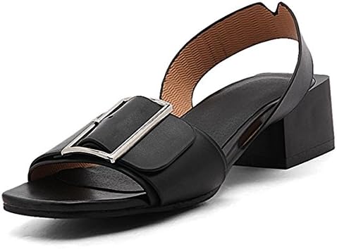 Kaloosh Women's Classy Patent Leather Strap Buckle Slingback Block Heel Dress Sandals Black