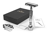 Elkaline Premium Safety Razor for Men & Women - Double-edged Razor with a Long Handle (4.5 Inches) for a Close Shave without Cuts or Razor Burns - Includes Razor Stand & 5 Premium Safety Razor Blades