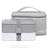 Snitsla Go - Bento Lunch Box Set in Insulated Lunch Bag for Adults - With Sauce Container and Divider to keep Food and Snack separated - Size for Portion Control - Grey