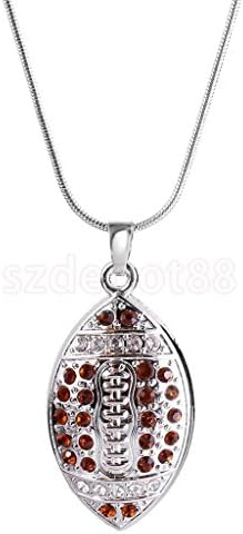 Silver Snak Chain Brown Crystal Rhinestone Rugby Necklace Sports Jewelry