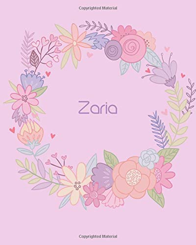 Zaria: 110 Lined Pages 8x10 Cute Pink Blossom Design with Lettering Name for Girl, Journal, School and Self Note,Zaria