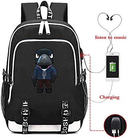 T backpack Brawl Star Backpack with USB Charge Port Bookbag Travel Laptop Backpack for Girls Boys (Stars6)