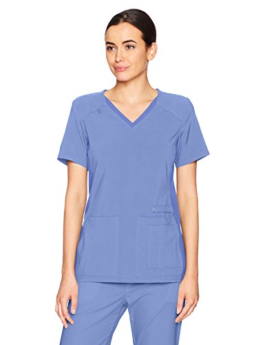 Cherokee women s iflex v-neck knit panel top, ciel, xs