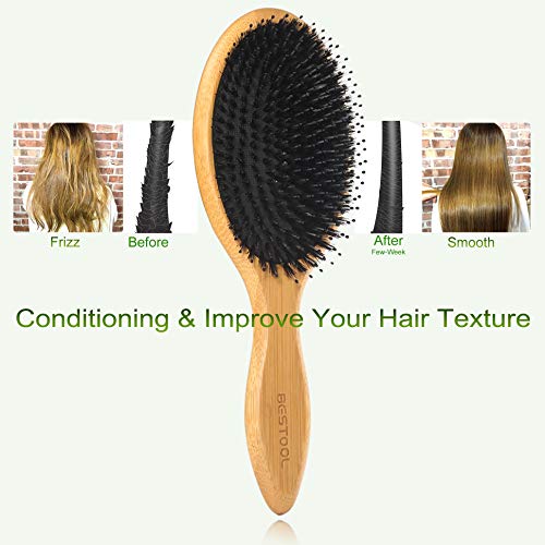 BESTOOL Hair Brush Set-Boar Bristle Hair Brush with Nylon Pins, Bamboo Paddle Detangler Brush, Detangling Adding Shine Brushes for Women Mens and Kids - Thumbnail 6