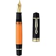 erofa Majohn P139#8 Medium Nib Fountain Pen with Box, Brass Piston System Large Capacity Writing Pen, Black Yellow