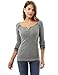 PattyBoutik Women Long Sleeve Strip Trim Henley Blouse (Heather Gray Medium)