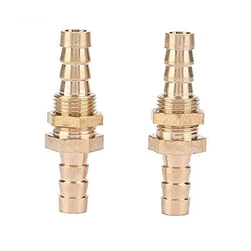 2 Pcs Hose Barb Brass Bulkhead Pipe Fitting Coupler Connector Adapter for Pipe Connection(10mm)
