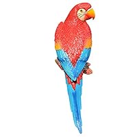 Unicoco Resin Parrot Figurine Red Tropical Macaws Wall Sculpture Bird Statue Home Decor Simulation Parrot Model