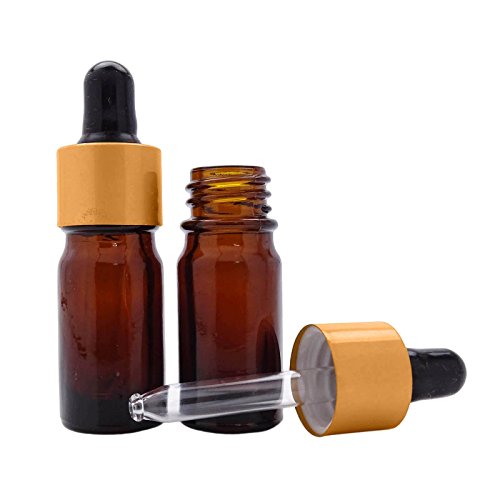 Lot Of 100 Empty Amber Glass Eye Dropper Bottles Aromatherapy Oils Refillable Golden Matt Cap Serum Drop Bottle Wholesale Boston Round 5 ml Pipette Bottle